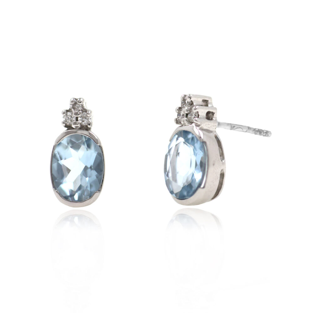 Pendientes Aguamarina Oval con Diamante