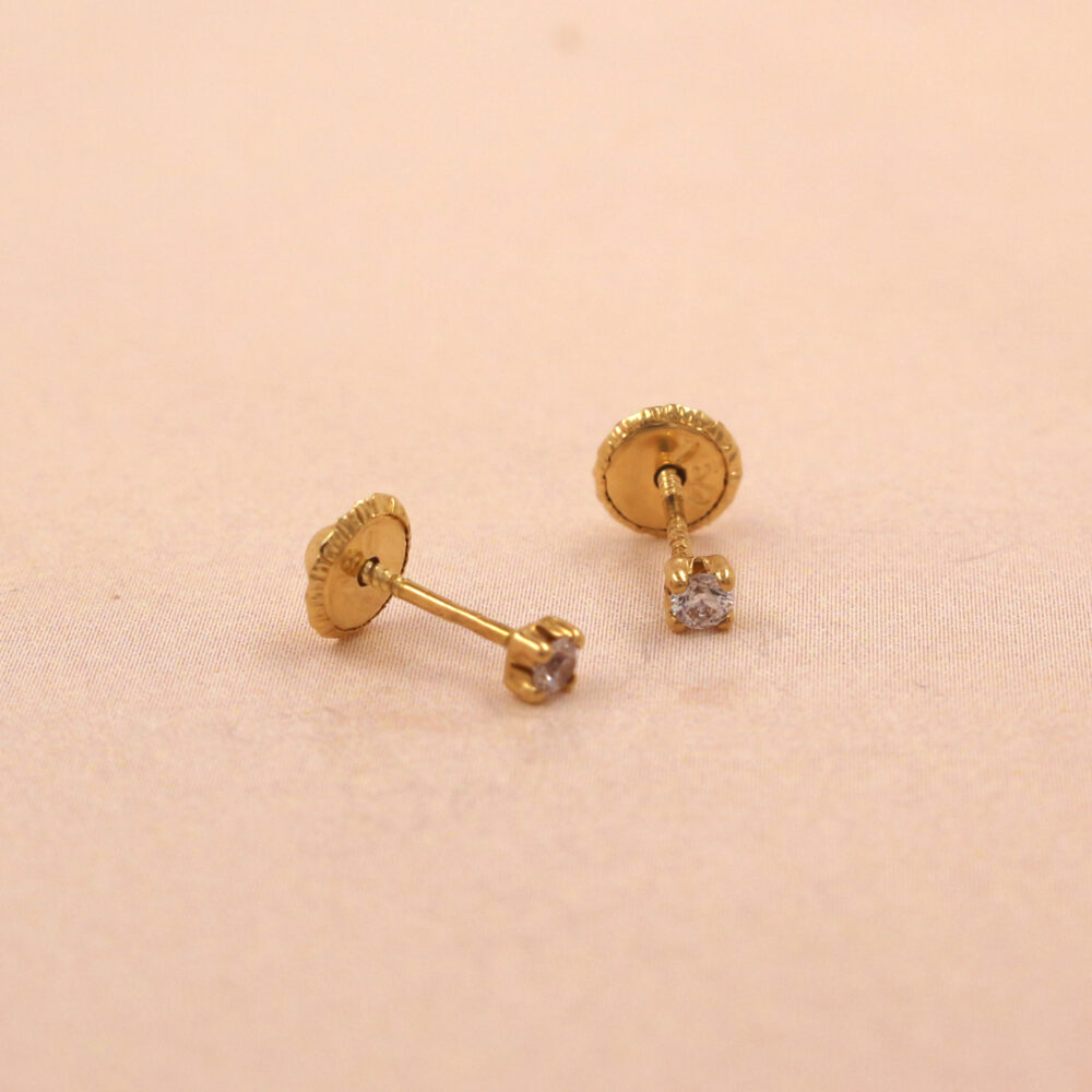 Pendientes 4 Garras 2mm Circonita Oro Amarillo