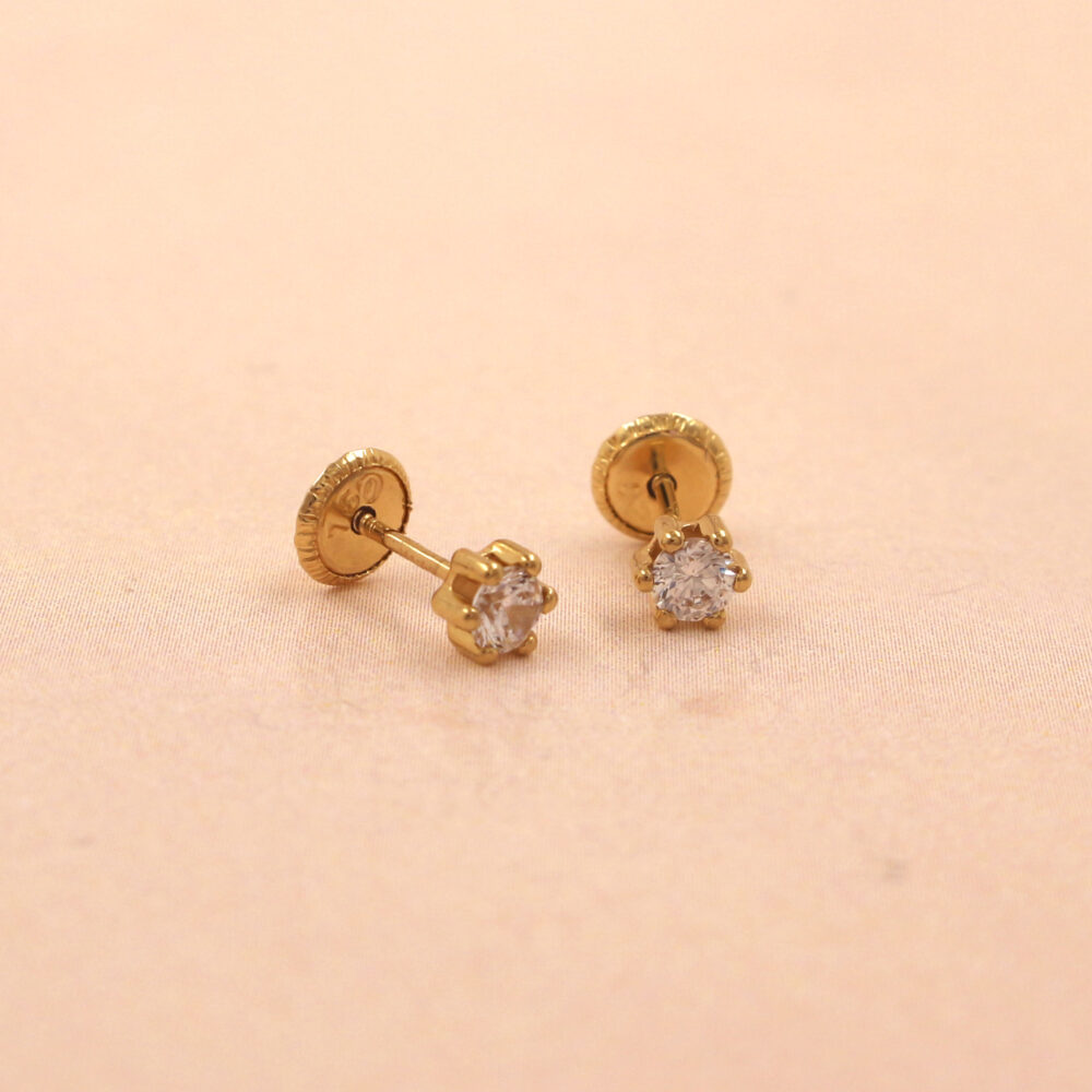 Pendientes 6 Garras 3mm Circonita Oro Amarillo