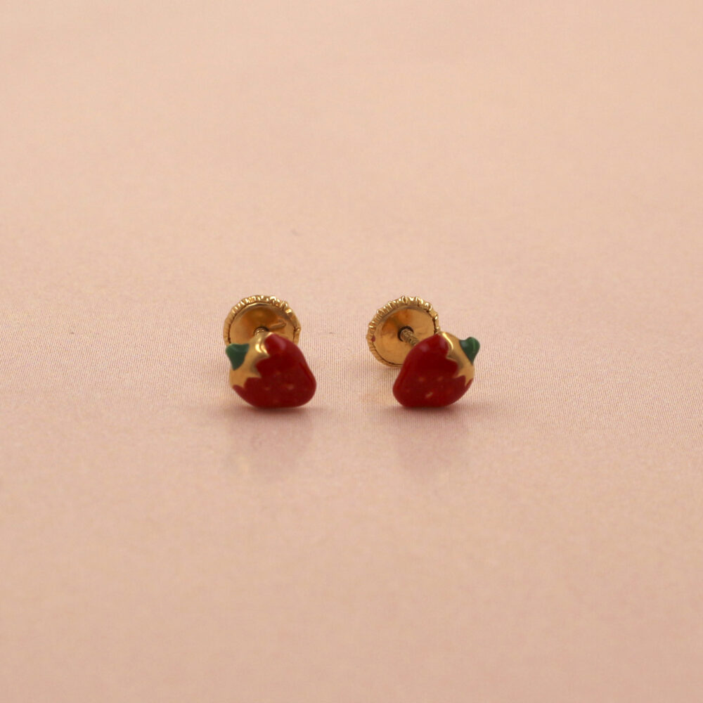 Pendientes Fresas Esmalte Oro Amarillo