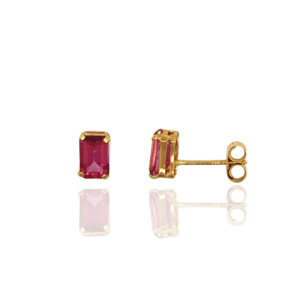 Pendientes Oro Amarillo Topacio Rosa Rectangular