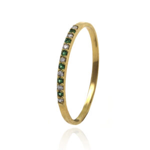anillo oro amarillo media alianza con esmeraldas y circonitas