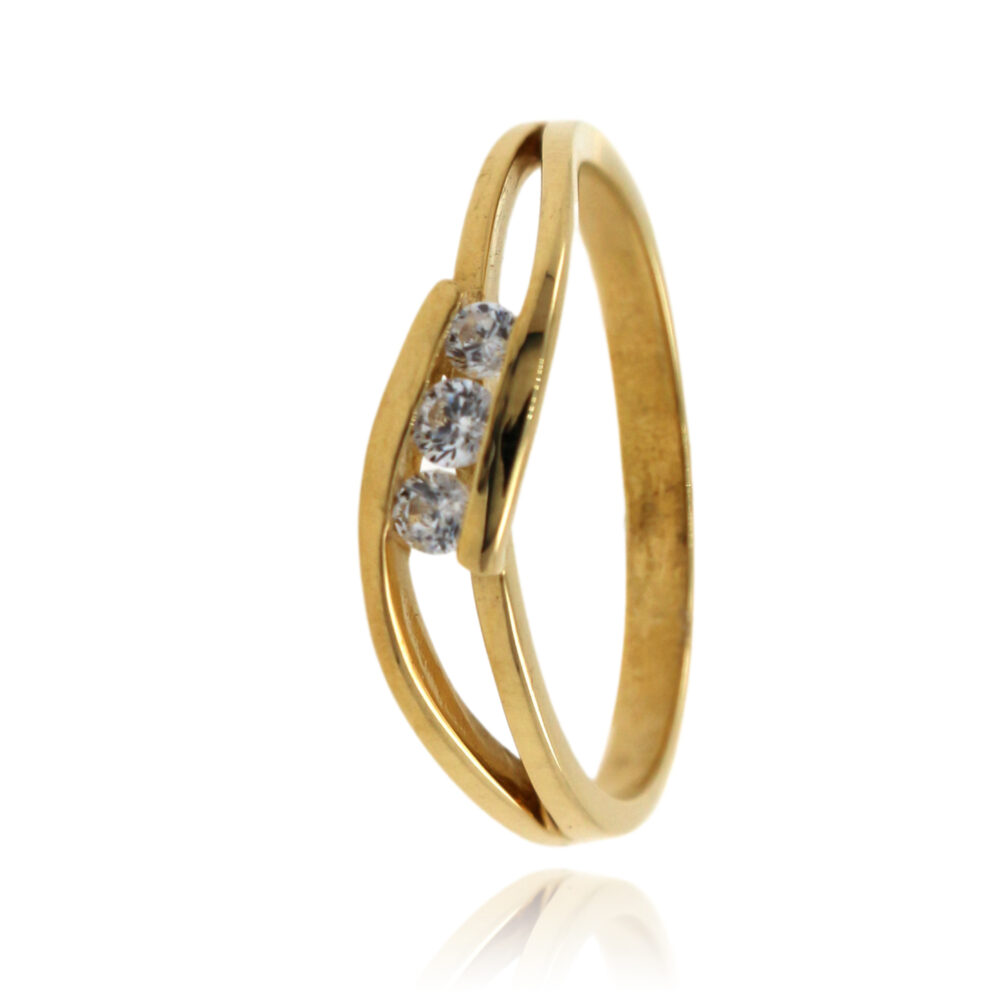 Anillo Oro Amarillo 3 Circonitas Ondas