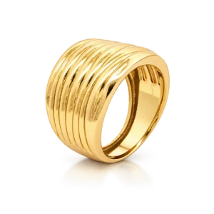 anillo oro amarillo ancho moderno con lineas