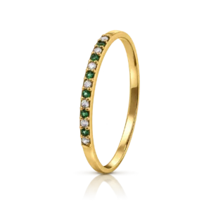 anillo oro amarillo media alianza con esmeraldas y circonitas