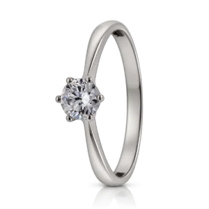 Anillo Solitario de Oro Blanco Grapas