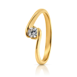 Anillo Solitario Oro Amarillo y Circonita Brazos Cruzados