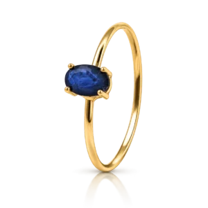anillo oro amarillo con zafiro azul oval