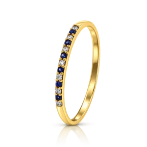 anillo oro amarillo media alianza con zafiros azules y circonitas