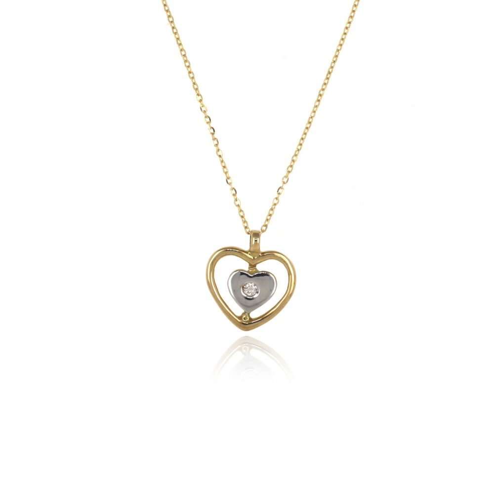 Gargantilla Corazones Diamante 0.011ct Oro Amarillo y Blanco