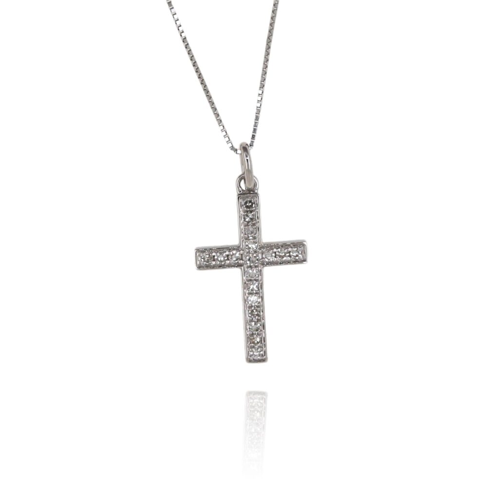 Gargantilla Oro Blanco con Diamantes 0 12ct Cruz