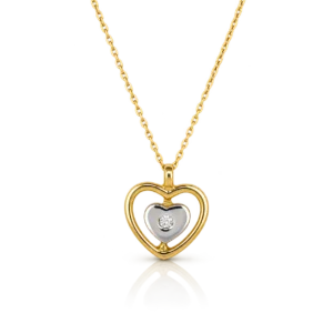 Gargantilla Corazones Diamante 0.011ct Oro Amarillo y Blanco