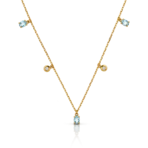 Gargantilla de Aguamarinas y Diamantes en Oro Amarillo 18kt