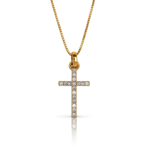 Gargantilla Oro Amarillo con Diamantes 0 10ct Cruz