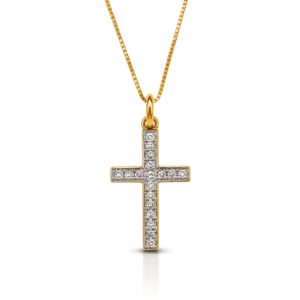 Gargantilla Oro Amarillo Cruz con Diamantes 0 12ct