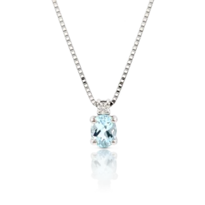 Gargantilla Oro Blanco Aguamarina y Diamante