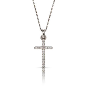 Gargantilla Oro Blanco con Diamantes 0 10ct Cruz