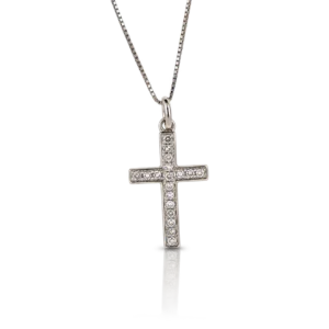 Gargantilla Oro Blanco con Diamantes 0 12ct Cruz