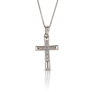 Gargantilla Oro Blanco con Diamantes Cruz 0 04ct