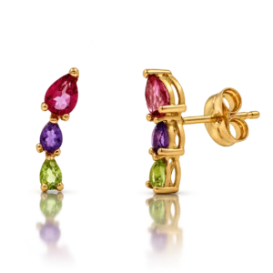 Pendiente Trepador Oro y Piedras Semipreciosas