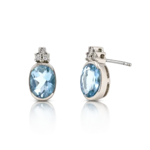 Pendientes Aguamarina Oval con Diamante