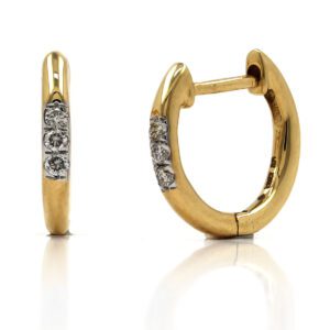Pendientes Aro con 3 Diamantes Grapa Invisible Oro Amarillo