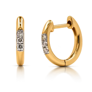 Pendientes Aro con 3 Diamantes Grapa Invisible Oro Amarillo