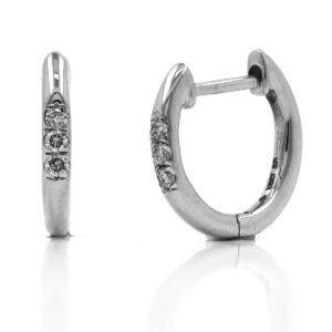 Pendientes Aro con 3 Diamantes Grapa Invisible Oro Blanco