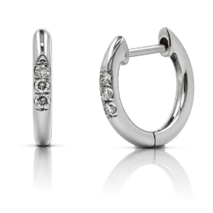 Pendientes Aro con 3 Diamantes Grapa Invisible Oro Blanco