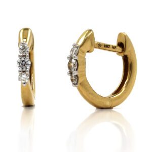 Pendientes Aro con 3 Diamantes Oro Amarillo