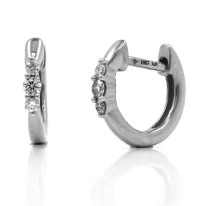 Pendientes Aro con 3 Diamantes Oro Blanco