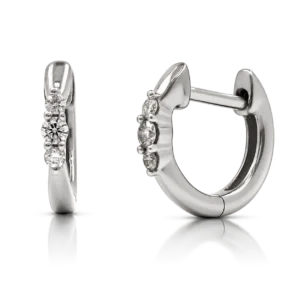 Pendientes Aro con 3 Diamantes Oro Blanco