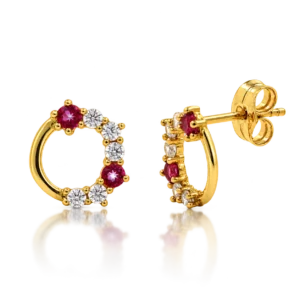 Pendientes Círculo de Oro con  Topacios Rosas y Circonitas
