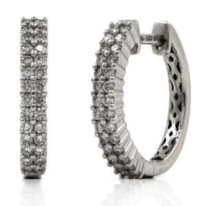 Pendientes de Aro Doble Carril Diamantes Oro Blanco