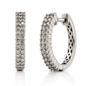 Pendientes de Aro Doble Carril Diamantes Oro Blanco