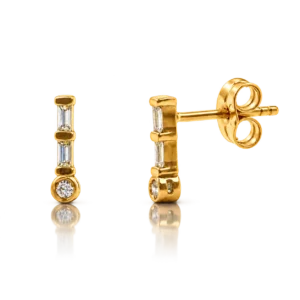 Pendientes de Oro con Chatón y Baguettes de Circonita
