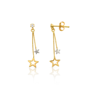 Pendientes Largos 2 Estrellas Bicolor Oro