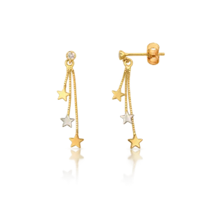 Pendientes Largos 3 Estrellas Bicolor Oro