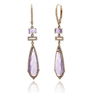 Pendientes Largos Amatista Diamantes