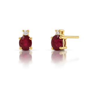 Pendientes Oro Amarillo Rubi y Diamantes