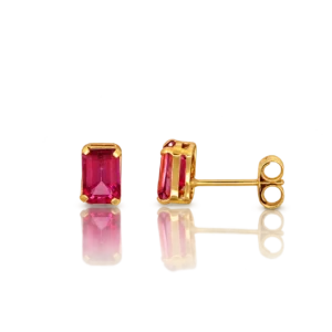 Pendientes Oro Amarillo Topacio Rosa Rectangular