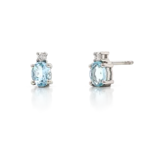 Pendientes Oro Blanco Aguamarina y Diamantes
