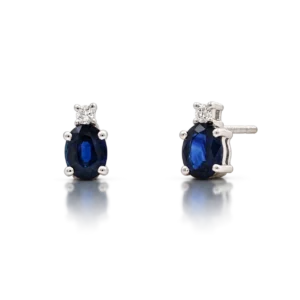 Pendientes Oro Blanco Zafiro y Diamantes