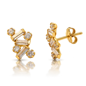 Pendientes Oro y Circonita con Chatones y Baguettes