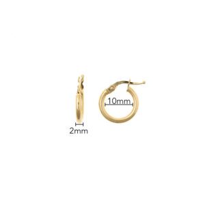 Pendientes Aros Oro Amarillo Tubo Redondo 2 x 10mm