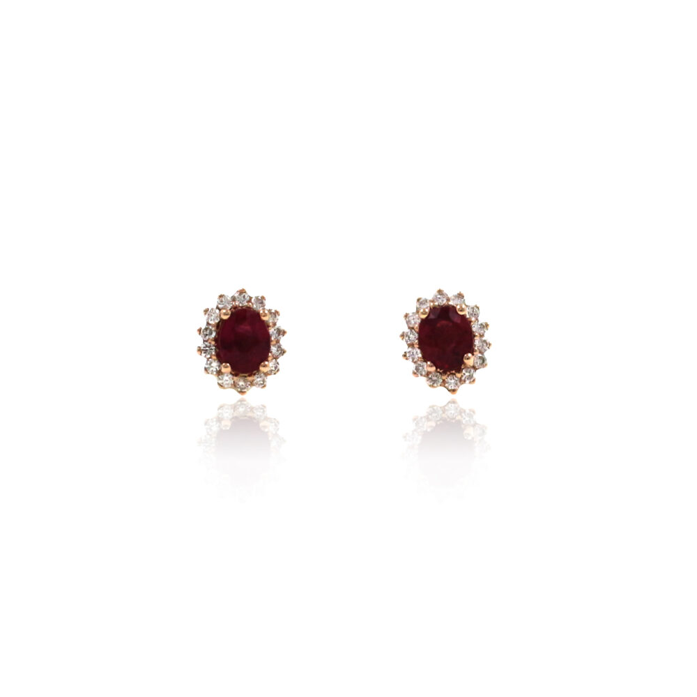 Pendientes de Oro Rosa Rubi y Diamantes