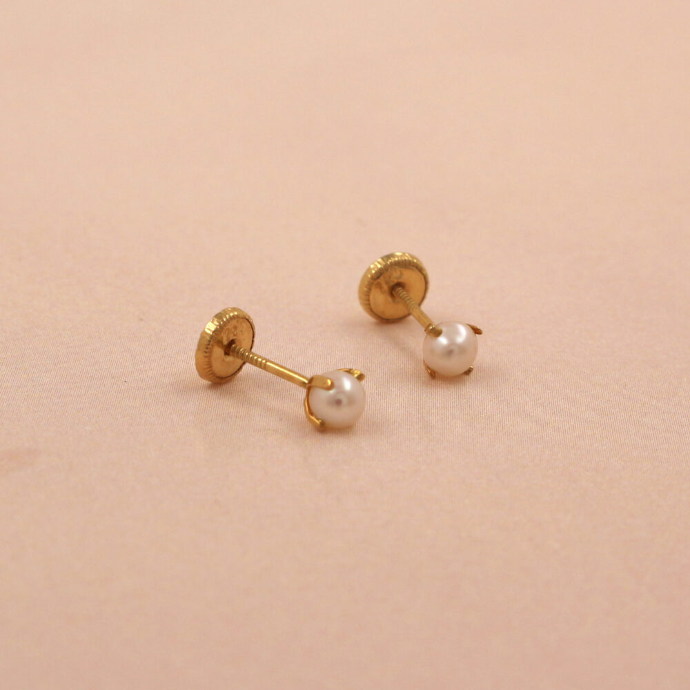 Pendientes Bola Perla 3mm Grapas Oro