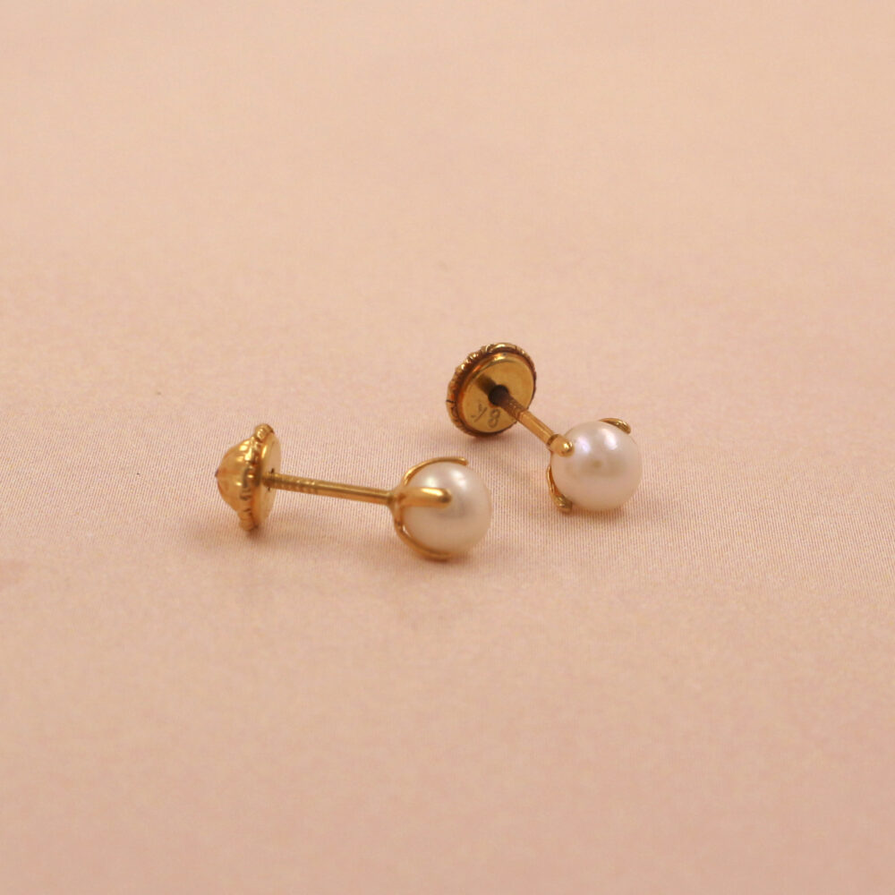 Pendientes Bola Perla 4mm Grapas Oro