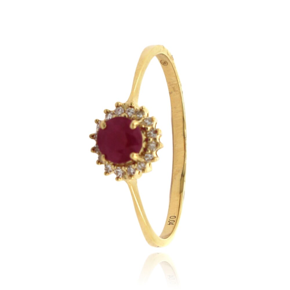 Anillo Oro Amarillo con Diamantes Rubí 0 048ct