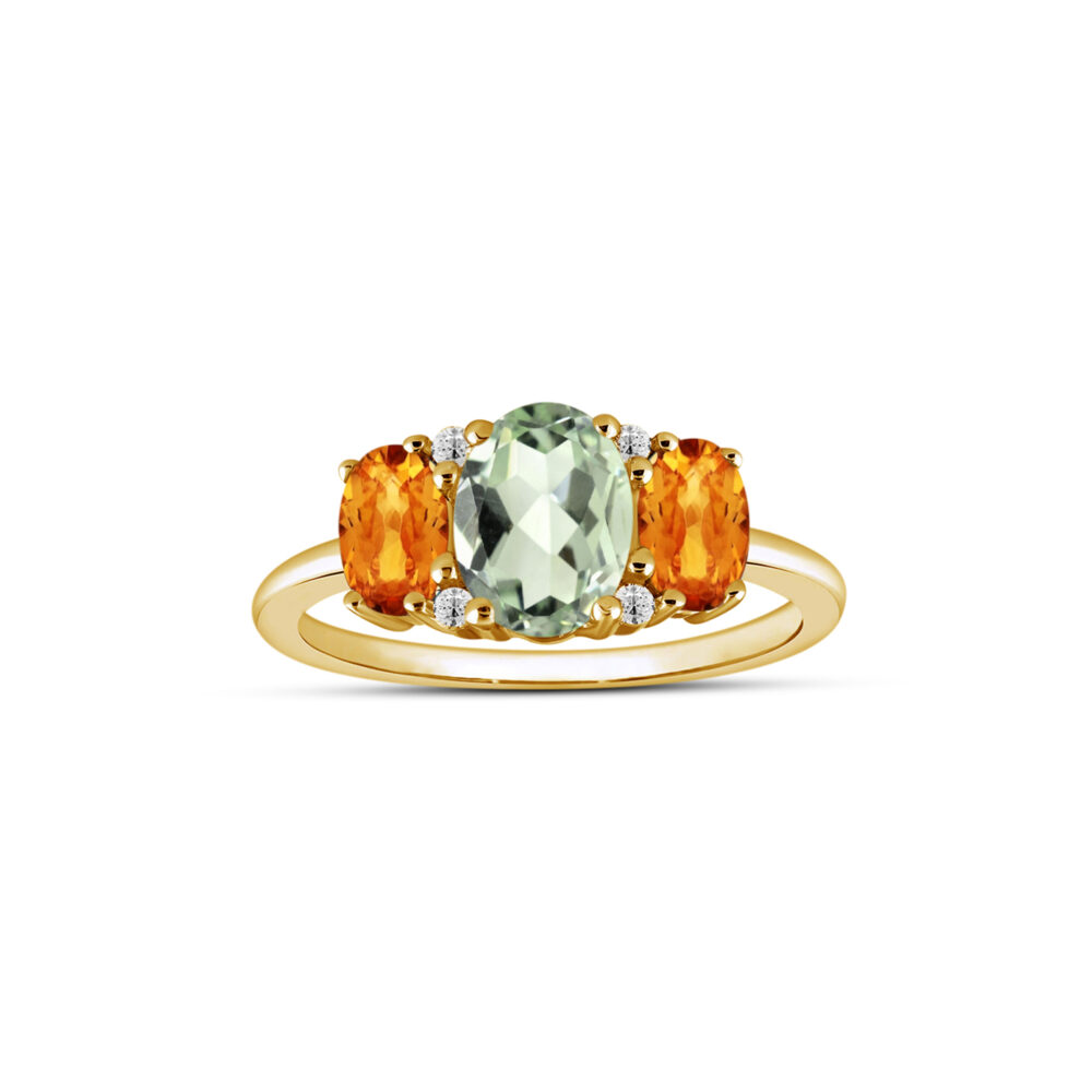 Anillo Amatista verde y Citrino con Diamantes 0 06ct